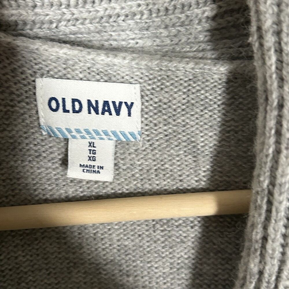 Mens Old Navy Cardigan Sweater Size XL Grey Wool Blend Grandpa Shawl Neck Preppy - Picture 2 of 6